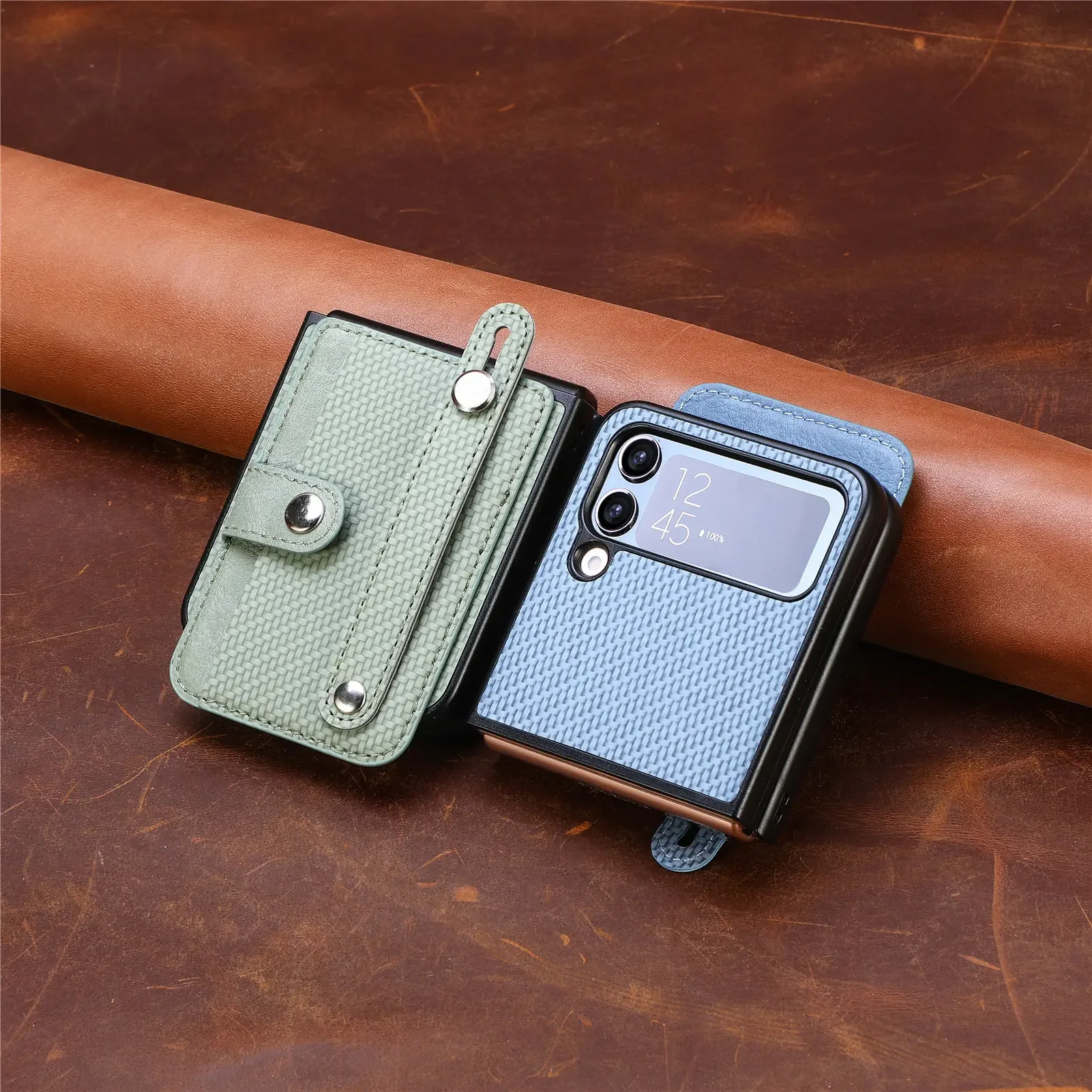 Carbon Fiber Shockproof Wristband Wallet with Kickstand