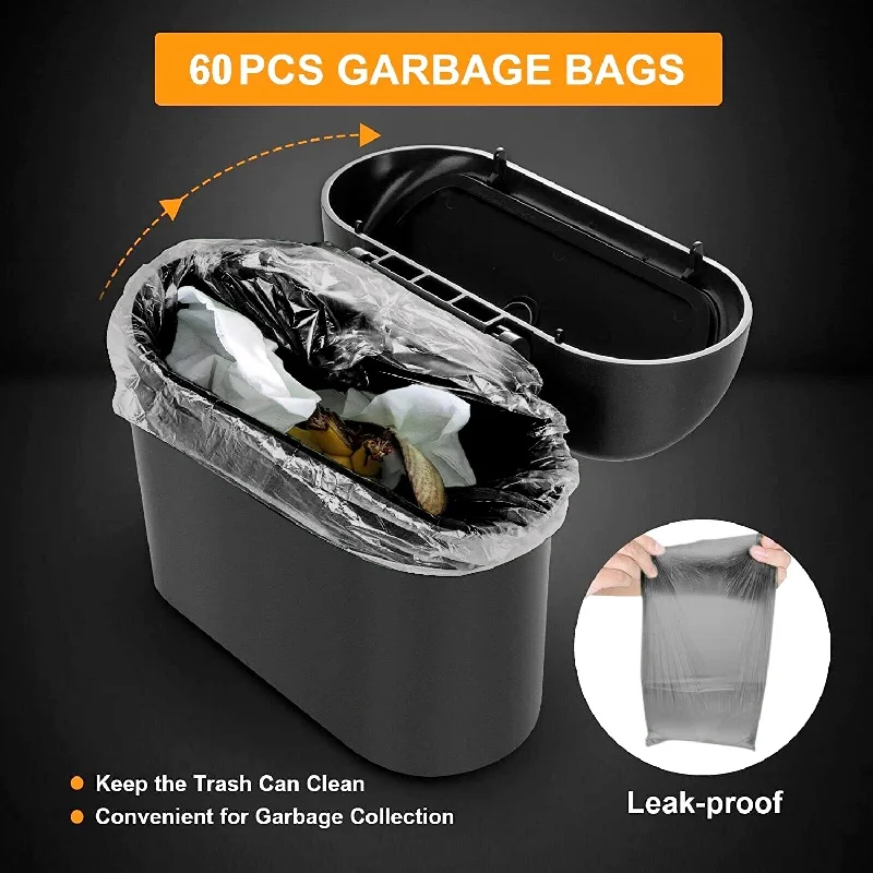 Car Trash Can Leak-proof Mini With Lid And 2 Packs Of 60 Garbage Bags For Auto Accessories
