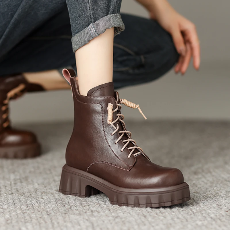 

Vintage Thick Soled Boots Women's Brand Side Zipper Height Increasing Boot Chunky Heel Single Booties Boots Women