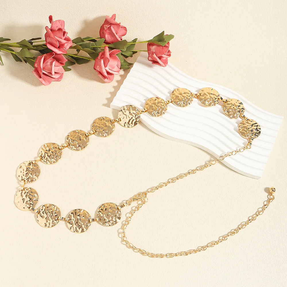 Elegante Damen Metall Taille Gold Kette Gürtel Runde Unregelmäßige Körper Kette Sexy Zubehör Beho Verstellbare Gürtel Für Frauen Punk – Detail 7