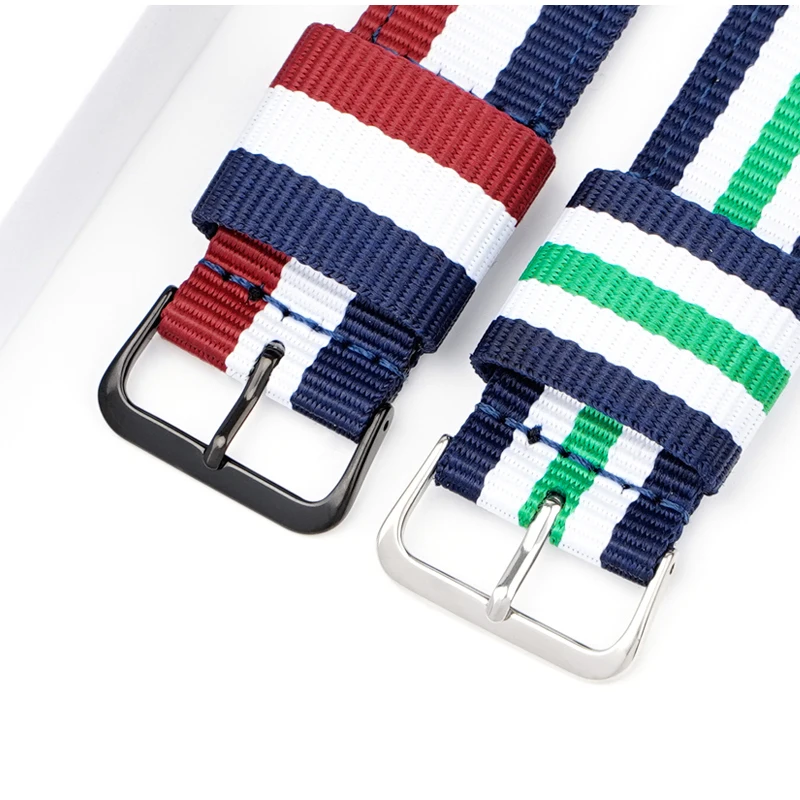Universal Striped Nylon Canvas Watch Strap with Quick Release - Unisex, Multiple Sizes