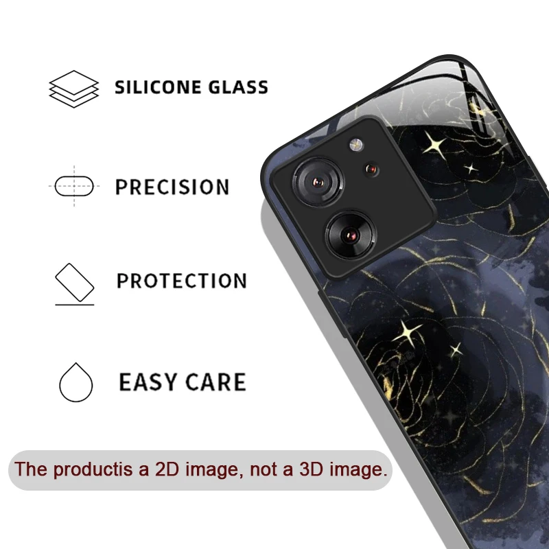 Luxury Black Rose Flower Tempered Glass Phone Case - Elegant Hard Cover