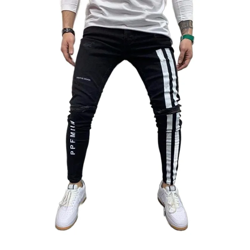 New Fashion Streetwear Men Jeans Vintage Blue Color Thin Destroyed Ripped Jeans men Broken Punk Pants Homme Hip Hop