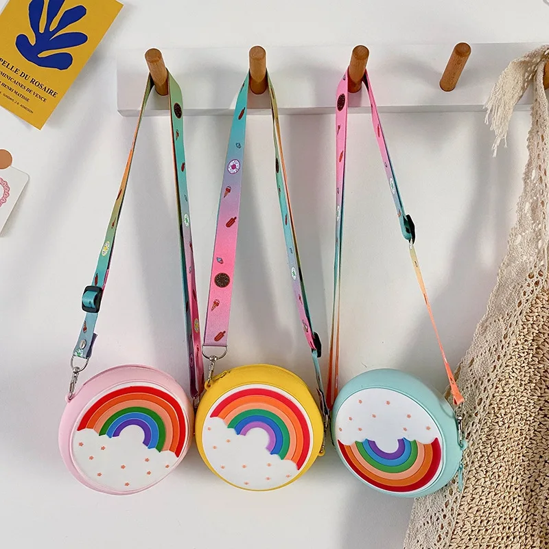 Hot Travel Rainbow Printed Pocket Package Round Donut Crossbody Bag for Child Girl Children Shoulder Bag Adjustable Strap Vacation crossbody bags