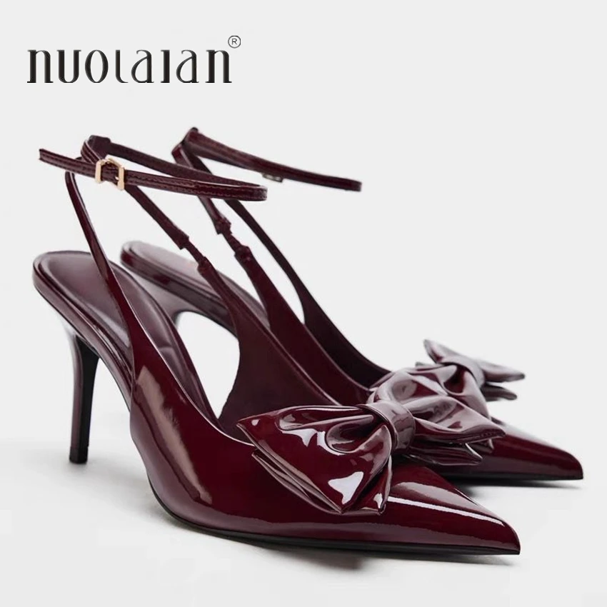 Summer Sexy Butterfly-knot Slingbacks Ankle Buckle Strap Woman Pumps Sandals Pointed Toe Thin High Heels Party Prom Shoes
