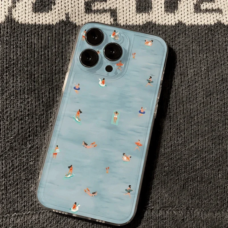 Summer Swimming Pattern Shockproof Clear Phone Case - Soft Bumper Back Cover