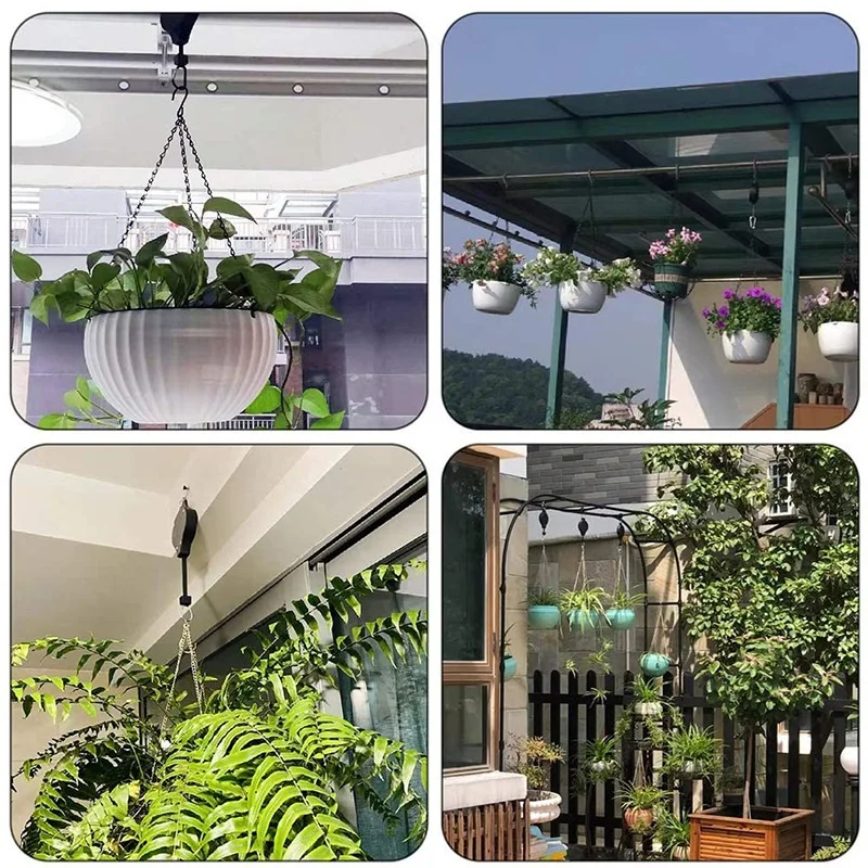 Puleggia per piante retrattile regolabile cesto di fiori appeso gancio per vaso di fiori multiuso ganci di sollevamento telescopici per vasi da giardino  15