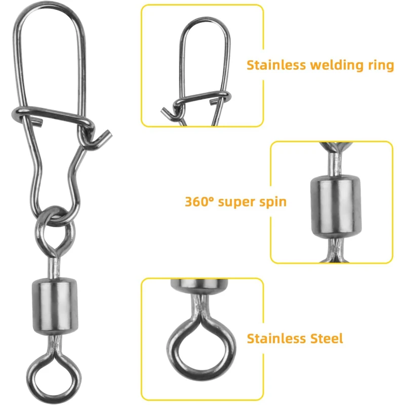 Angeln Wirbel Snaps Edelstahl Wälzlager Duo-Lock Connector Kit 4 # -12 # Salzwasser-Süßwasser-Ködergerät 50–200 Stück – Detail 6