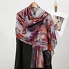 Hot Sale Watercolor Digital Print Chiffon Hijab Scarf Woman Muslim Hijab Shawls Lady Colorful Blue Ethnic Turban Bandana 3
