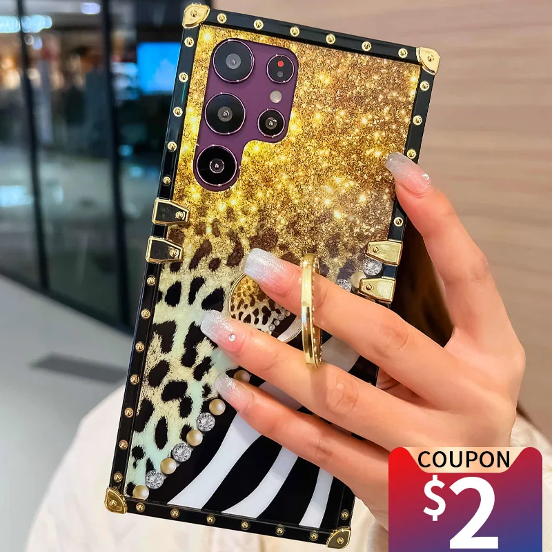 Luxury Leopard Feather Case For Galaxy S23 S22 Ultra S21 S20 FE Note20 Ultra Coque Luxury A53 A52S A32 A71 A51 Stand Shockproof_voghion.com