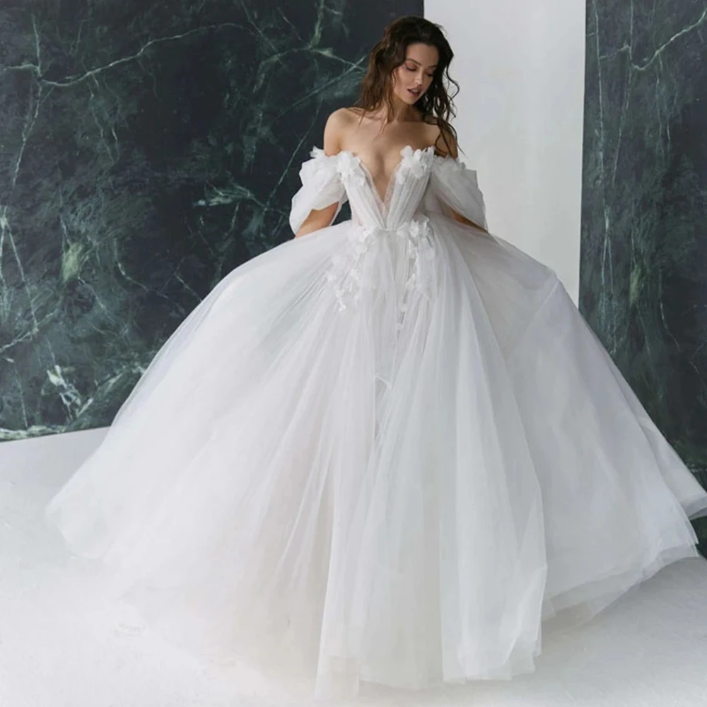 

Sexy Lace Deep V-Neck Mermaid Backless High Fork Fluffy Sleeve Mopping Wedding Dresses 2023 Simple Elegant Sleeveless Bride Gown