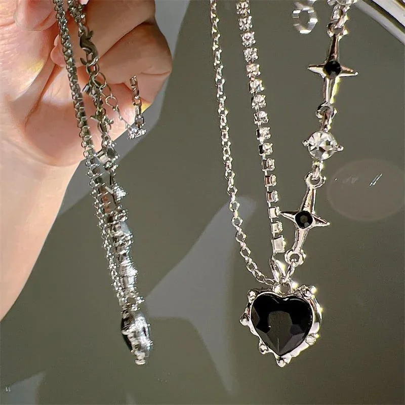 1 Pcs Gradient Purple Zircon Star Heart Necklace Y2K Crystal