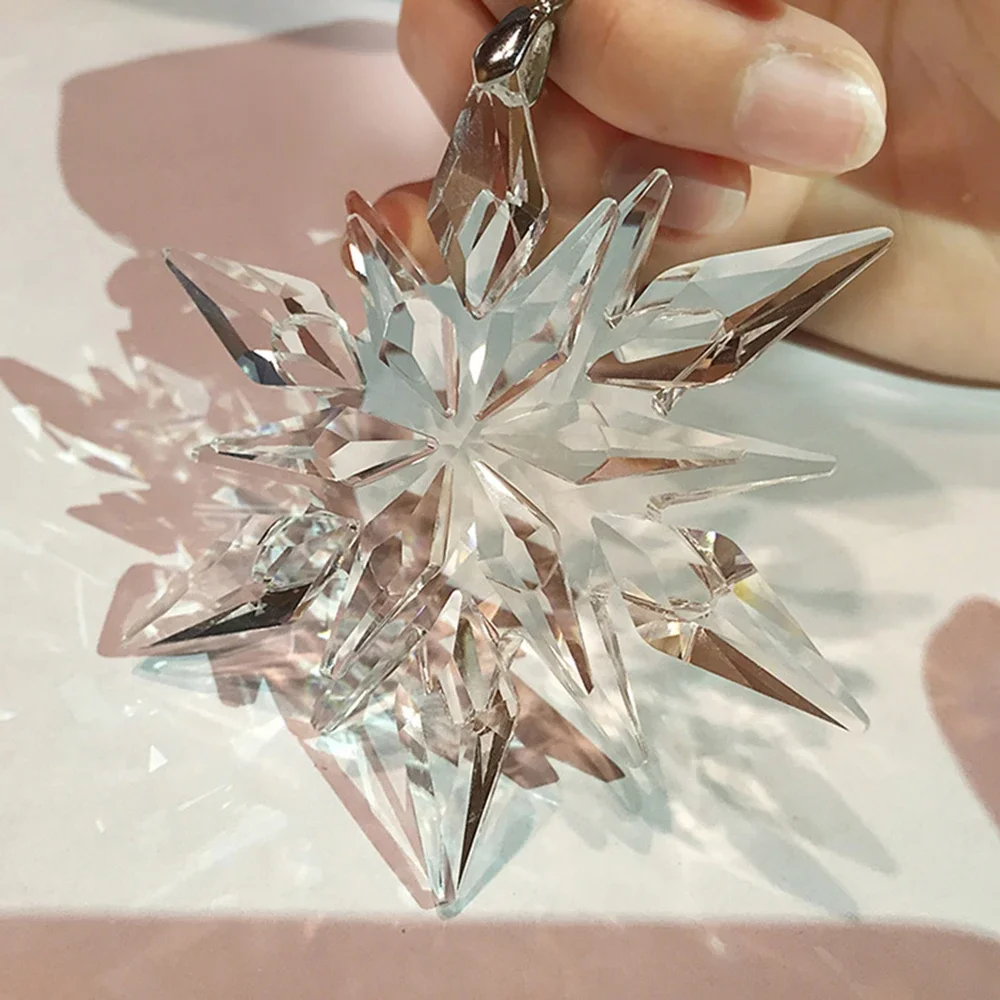 눈송이 투명 크리스탈 자동차 펜던트, 크리스탈 대형 눈송이 장식, 창의적인 자동차 장식, 자동차 인테리어 장식 액세서리
