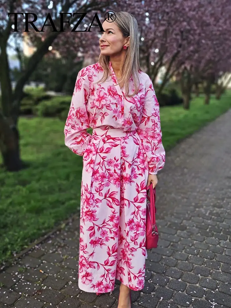 HH Floral Print Shirt Skirt Sets Women Elegant Long Sleeve Shirt Top Midi Skirts Female 2024 Spring Summer Lady Outfit