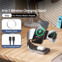 Magnetic 4 - in - 1 Wireless Charging Stand with Fast Charging and Metal Shell (Gray)