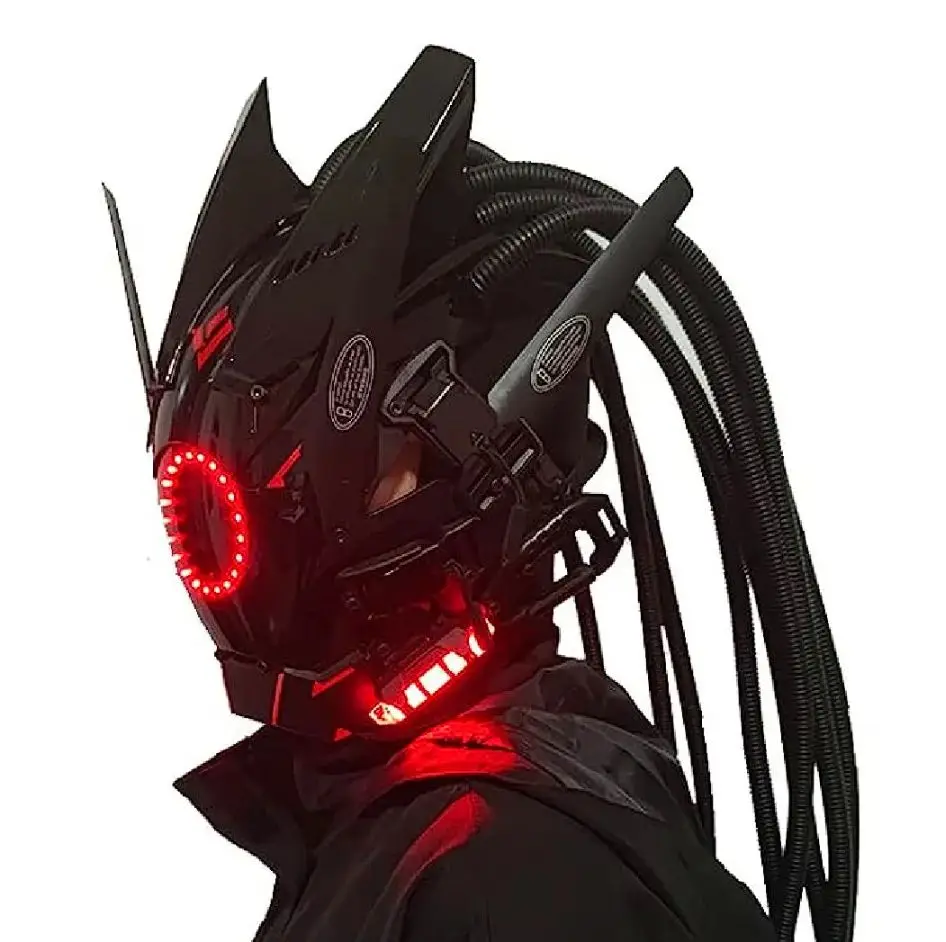 Cyberpunk Mask Gioco Di Ruolo Red Round Light Led Long Braid Music Festival Halloween Party Gift