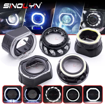 Sinolyn 2.5/3.0인치 블랙 엔젤아이 쇼루드 LED DRL 커버 헤드라이트 프로젝터 렌즈용 Hella 3R/Koito Q5 헤일로 베젤
