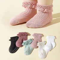 6 Pairs a Lot MILANCEL New Autumn Baby Floor Socks Toddler Cute Lace In Tube Socks Infant Girls 6 Colors Walking Socks 1