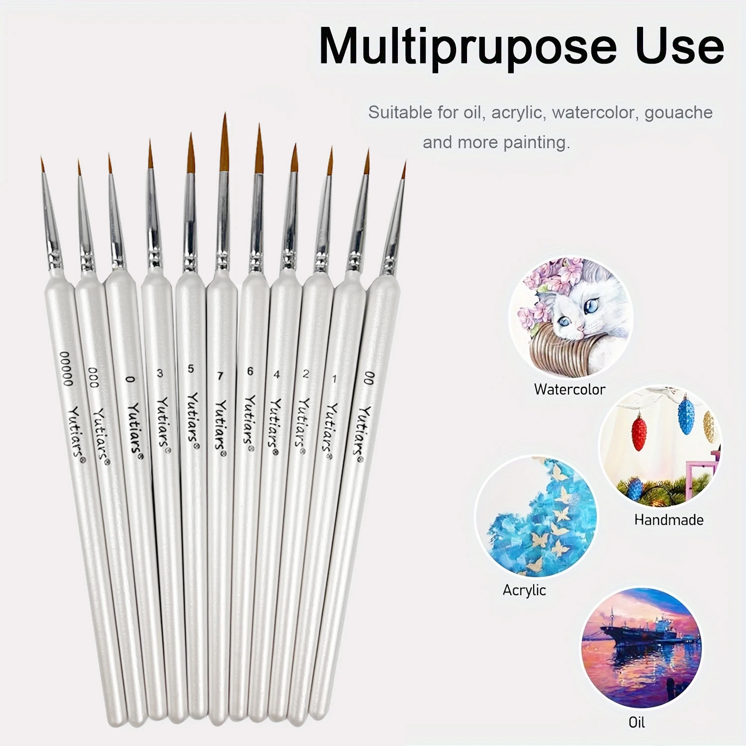 Premium Pearly White Miniature Paint Brush Set - Soft Goat Hair, Wooden Handles for Model Painting & Crafts 4