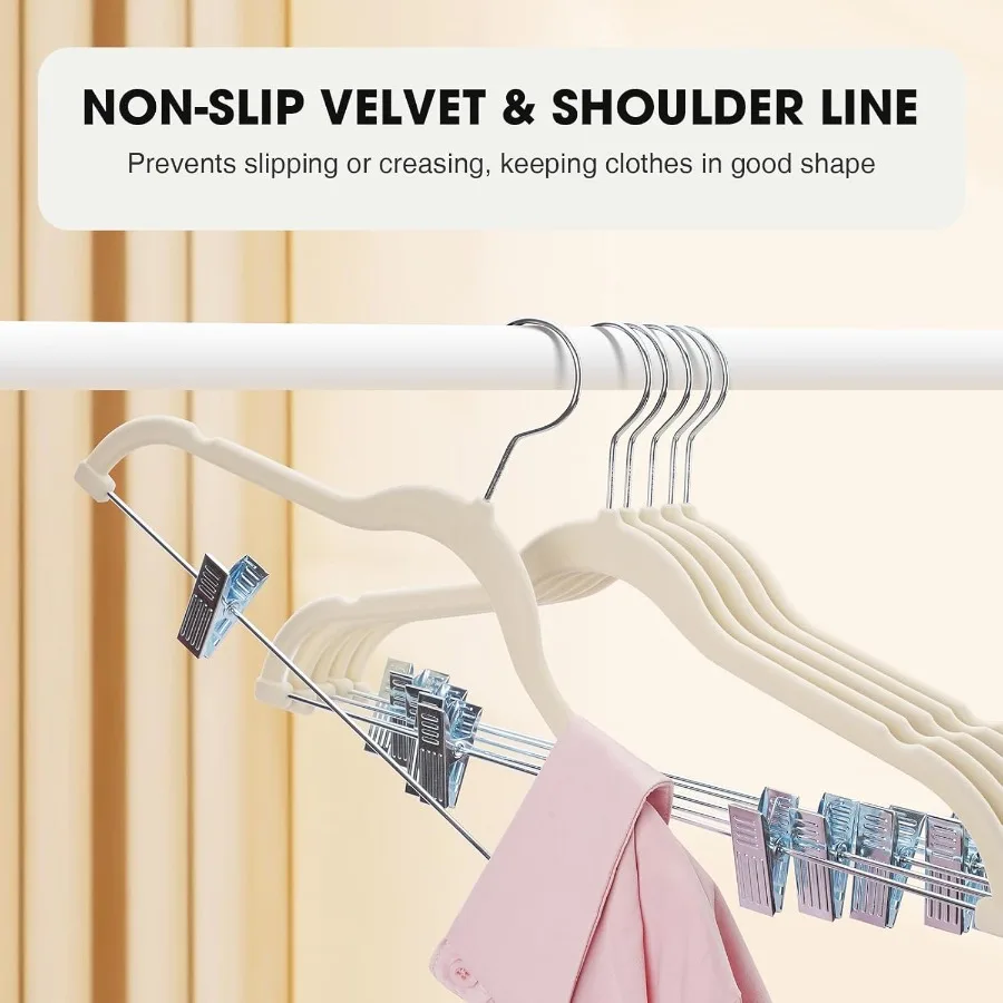 36Pack Beige Velvet Hangers with Clips for Adjustable Adult Use HeavyDuty Felt NonSlip Slim Design SpaceSaving Hangers Ideal fo