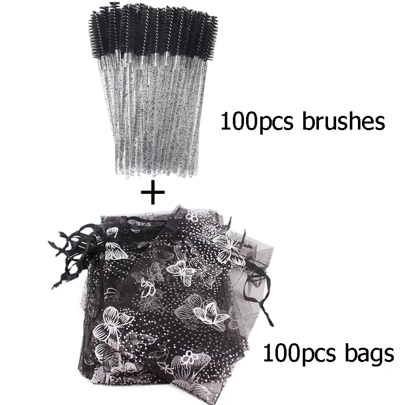 

Wholesale Butterfly Drawstring Organza Eyelash Packaging Bag with Mascara Wands Applicators Bulk Makeup Lash Packing Baggie