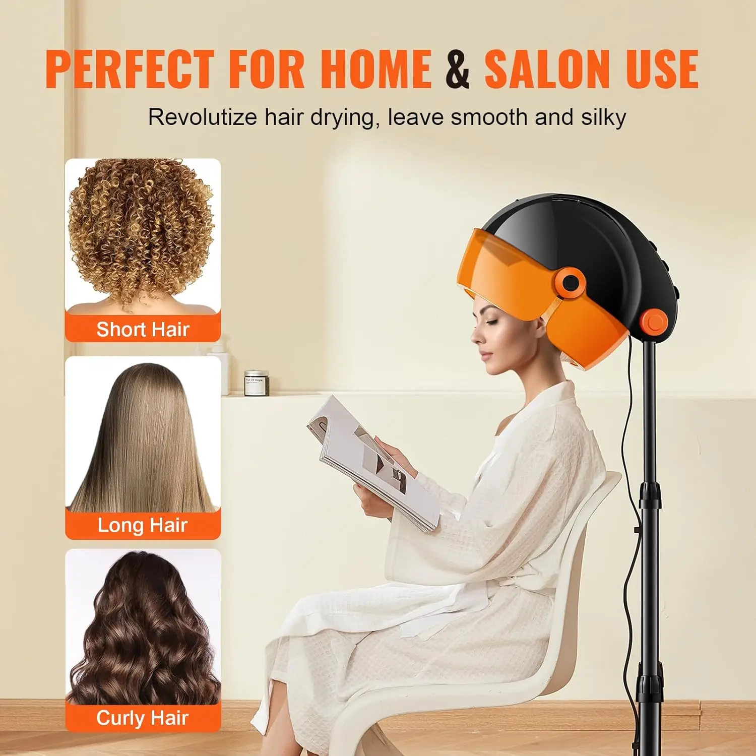 Ionic Hooded Hair Dryer with Variable Speed & Temperature Adjustment, 1875W, Sit Under Hair Dryer with Timer for Beauty Sa 6