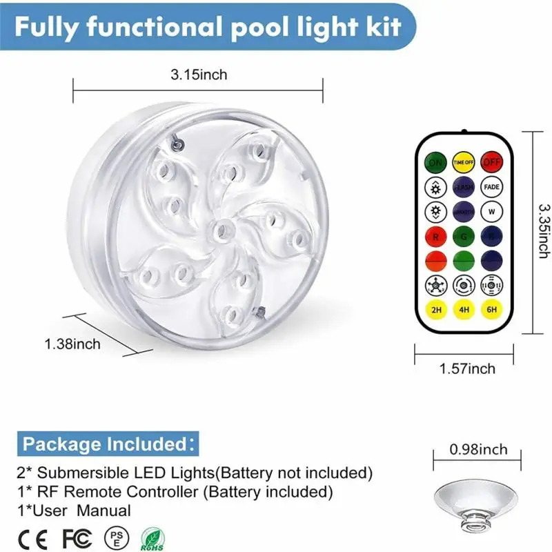 2pcs LED Pool Lights Magnetic Underwater Remote Waterproof Diving Lights Submersible Swimming PoolLight submersible pool lights