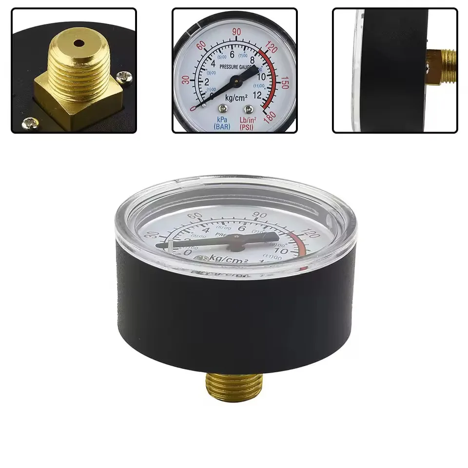 공기압 게이지 수평형 압축기 압력 게이지 1/4 BSP 나사산 0-180PSI/0-12Bar 다이얼 유압계