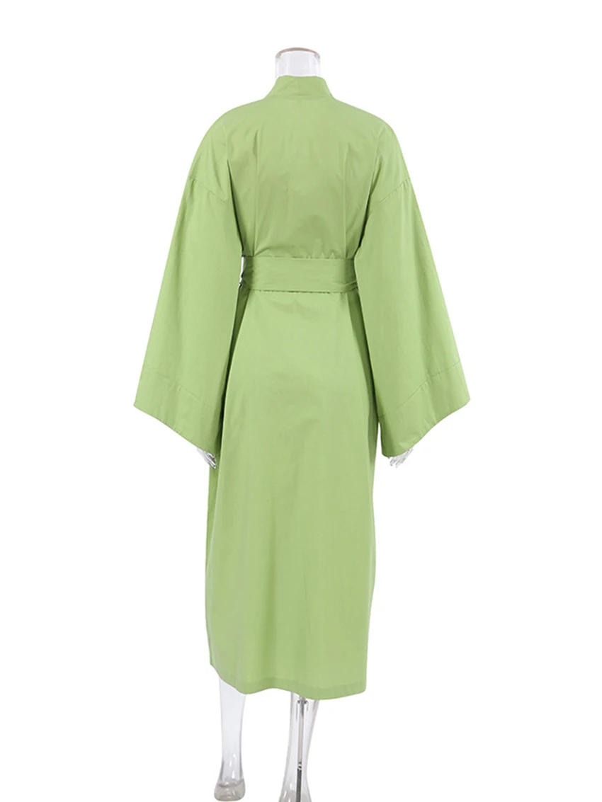 Marthaqiqi Casual Winter Female Sleepwear Long Sleeve Robe Sexy V-Neck Bathrobe Lace Up Nightgowns Green Home Clothes For Women