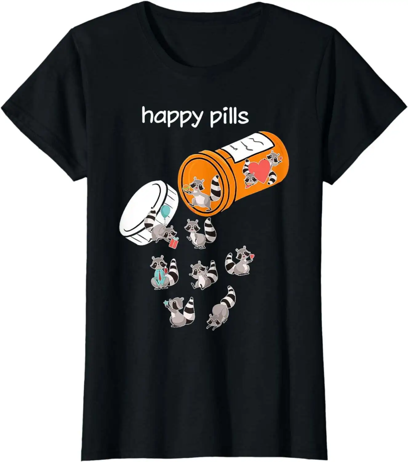 Happy Pills Maglietta Di Procione Amante Divertente Maniche Lunghe O Corte