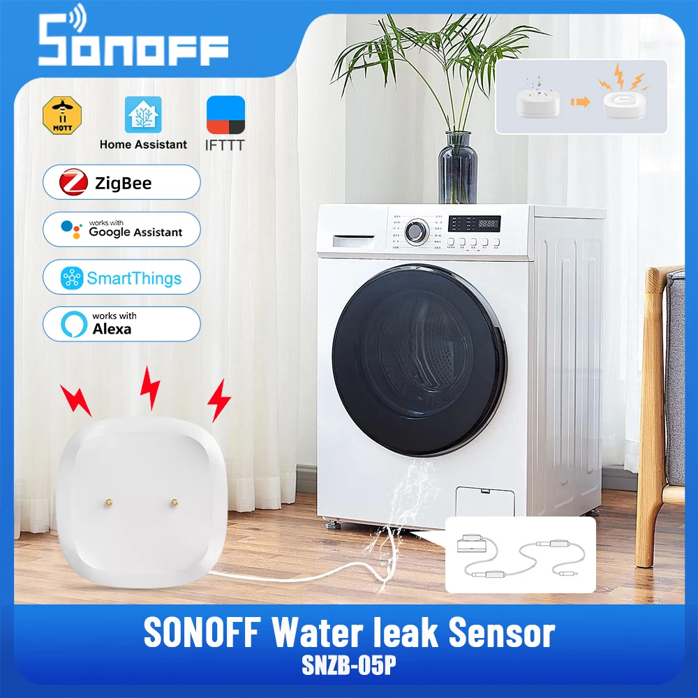 SONOFF SNZB-05P Zigbee Water Leak Sensor Leaking and Dripping Detection Real-time Alerts Support ZHA Home Assistant Google Alexa