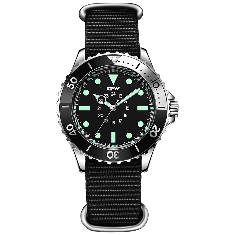 ตัวเลือกสินค้า นาฬิกาดำน้ำสไตล์ Diver 40mm 24 ชม. ขดลวดหมุนได้ สายผ้า
