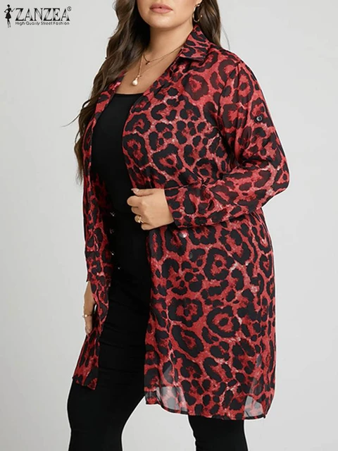 Women Long Sleeve Chiffon Blouse ZANZEA Fashion Summer Leopard Printed  Cardigan Bohemian Shirts Casual Long Tops