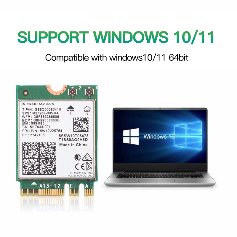 인텔 와이파이 6E AX210 와이파이 6 AX200 7265NGW 무선 카드, PC용 블루투스 2 인 1 네트워크 어댑터, 10DBi 안테나 M.2 데스크탑 키트