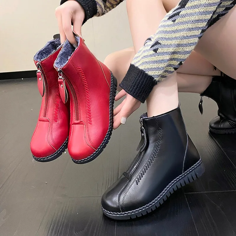 

Женские ботинки на резиновой подошве, однотонные ботинки на молнии сзади, с круглым носком, 2022