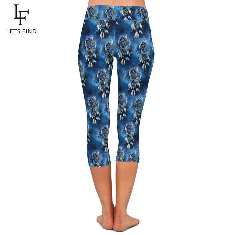 LETSFIND Fashion 3D Dreamcatcher Print Women Capri Leggings High Waist Soft Slim Elastic Mid-Calf Leggings