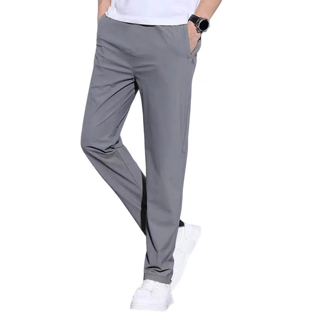 

Winter Men Pants Sweatpants Solid Color Pocket Elastic Waist Straight Dstring Warm Plush Business Winter Pants