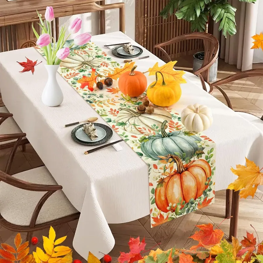 Pumpkin Eucalyptus Fall Table Runner 2