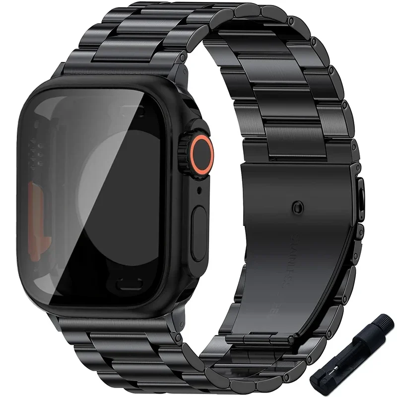 Sleek Stainless Steel Watch Band with Protective Ultra Bumper Cover