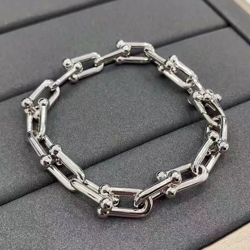

1:1 Women's Luxury Jewelry 925 Sterling Silver Fashion Horseshoe Buckle U-shaped Bracelet LOGO Wedding Party Holiday Gift