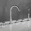 Brass Gold Bathtub Faucet Black Hot and Cold Mixer Tap Bathroom 5 Hole Faucet With Hand Shower 4