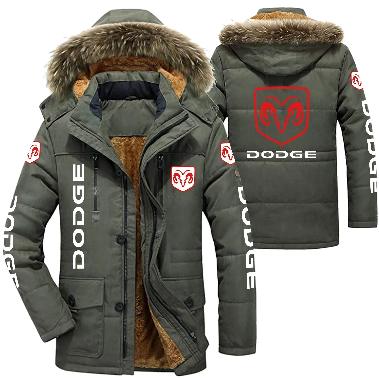 DODGE Logo Men's Winter Cotton Jackets Hooded Parkas Lamb Fur Lining Plush Men Cold Thickening Fashion Motorcycle Jacket 4