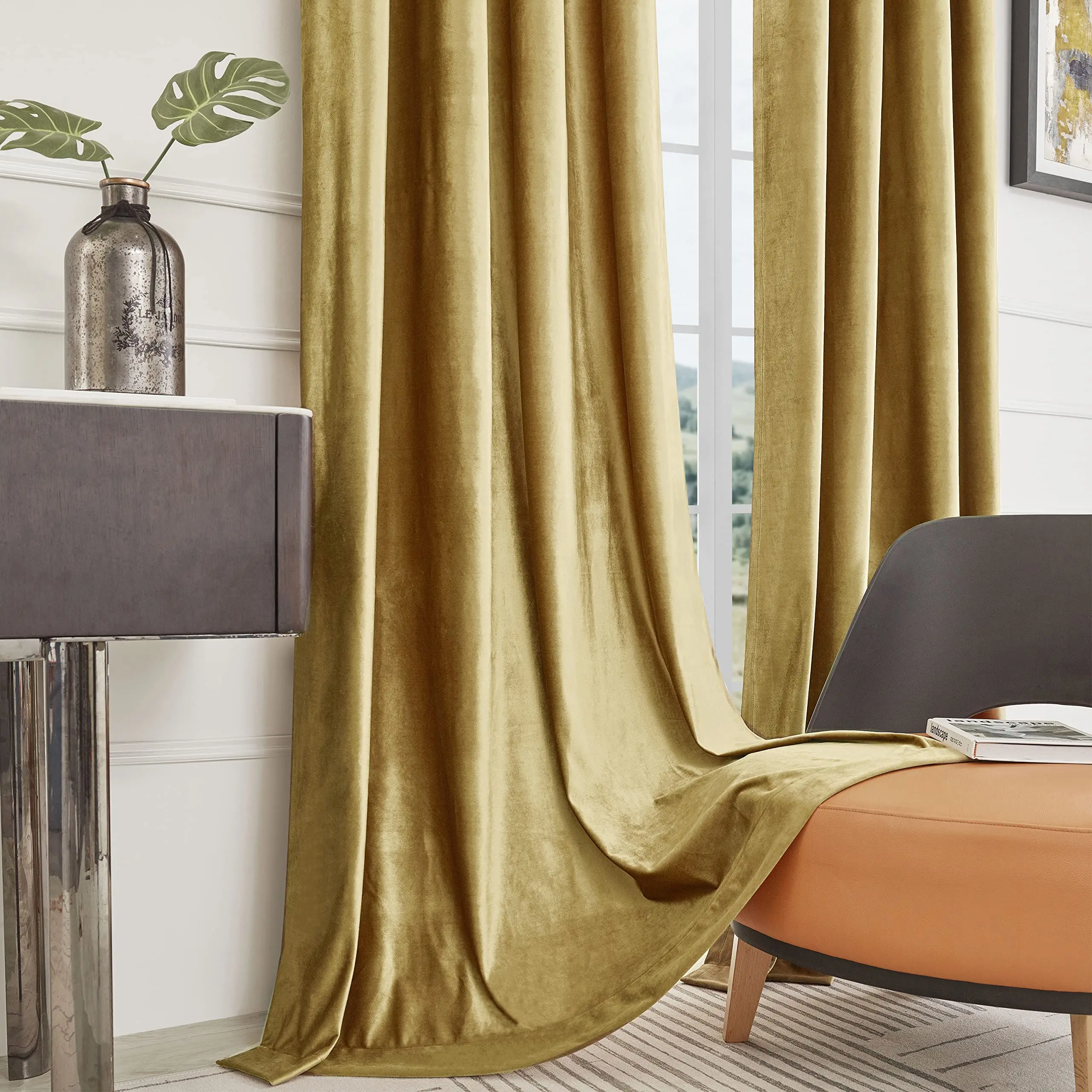 Luxurious Gold Velvet Blackout Curtains - Elegant Thermal Insulated Privacy Drapes for Living Room and Bedroom Decor