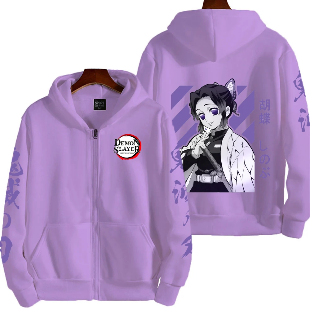 Shinobu Kocho Demon Slayer Men Zip Up Hoodie Spring Autumn Women
