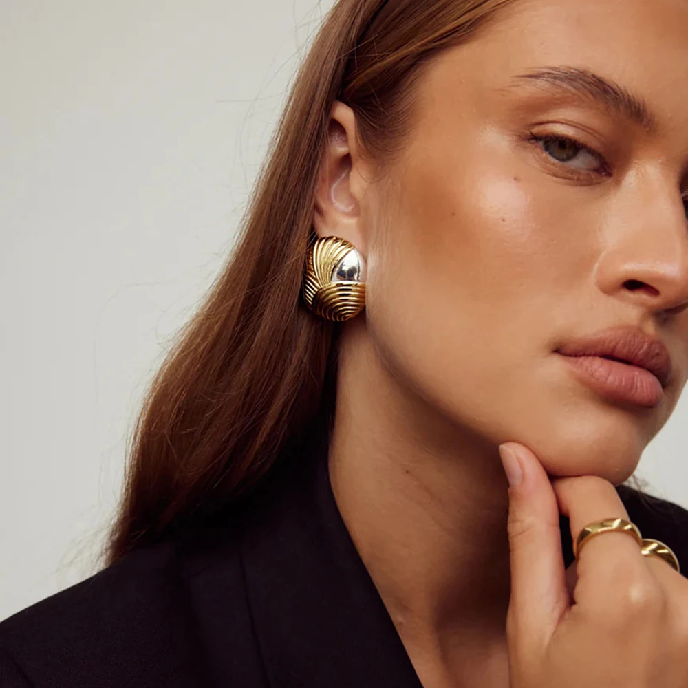 18K PVD Plated Stainless Steel Mix Color Irregular Bump Earrings Geometric Waterproof Classic Fashion Design Jewelry Gifts Aros