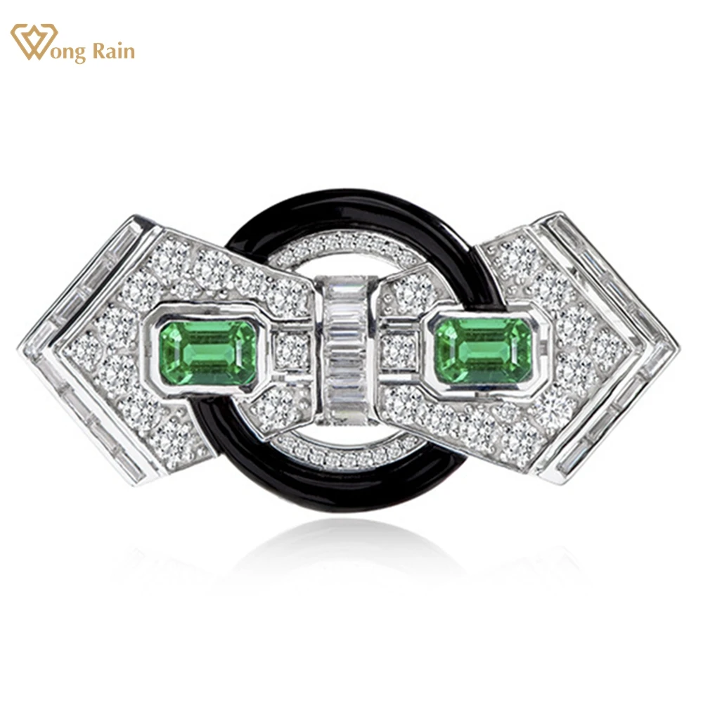

Wong Rain Vintage 925 Sterling Sliver Emerald Black Agate High Carbon Diamond Gemstone Brooch Brooches Jewelry Anniversary Gifts
