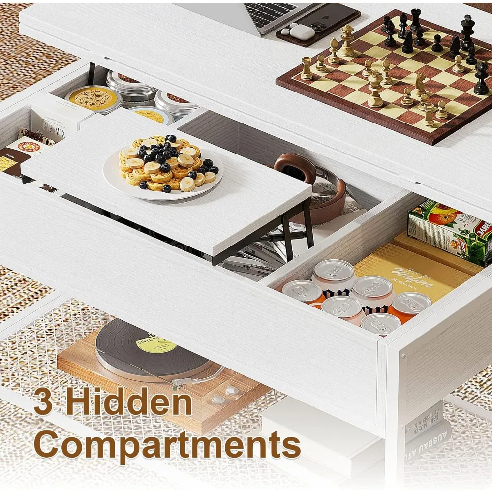 Lift Top Coffee Table, 4-in-1 Multifunctional with Hidden Compartments, Foldable Dining Table, Lift-Up Coffee Table