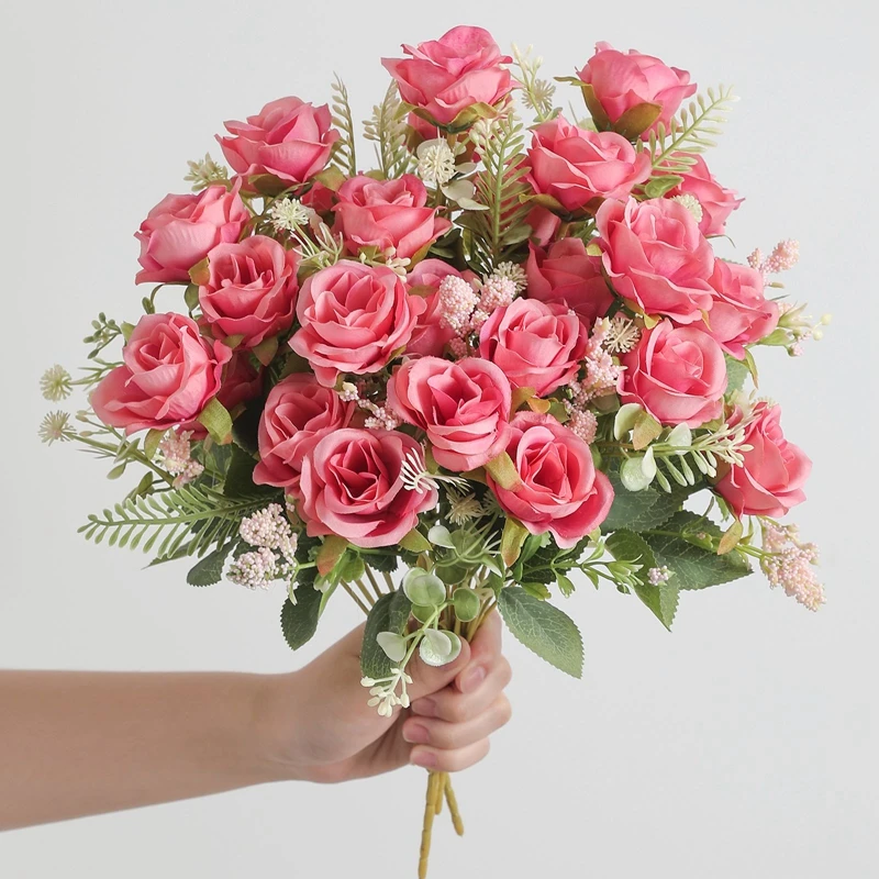 Mazzo Di Rose Finte In Seta – 12 Steli Con Boccioli, Colori Assortiti. Fiori Artificiali Eleganti Per Matrimoni, Decorazioni Domestiche, Centrotavola, Bouquet Fai Da Te. - 2