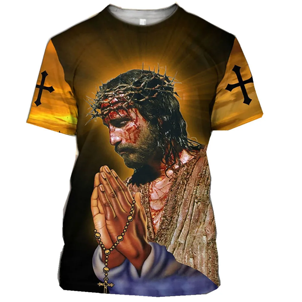 

Religious Style Men's T-Shirt 3D Jesus Print Short Sleeve Tops Street Casual T Shirt Streetwear Oversized Tee Shirt Men Clothing