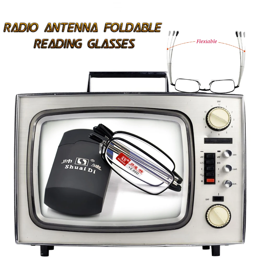 

[SHUAIDI RADIO ANTENNA GLASSES] Foldable frame Stretchable legs new style rigid alloy reading glasses +1 +1.5 +2 +2.5 +3 +3.5 +4
